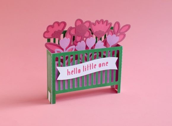 Baby Crib with Flowers Pop Up Box Card 3D SVG Review