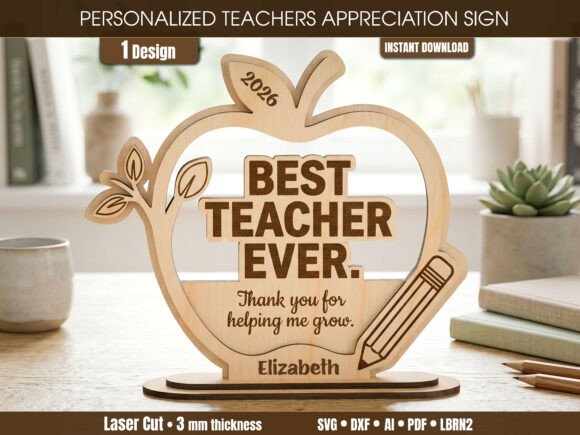 Best Teacher Ever Apple Gift 3D SVG for Graduation
