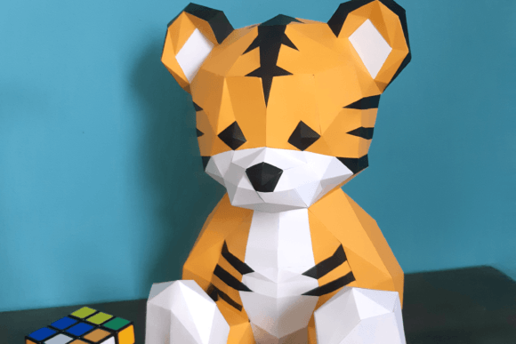 Cute Tiger Paper Origami: 3D SVG for Animals