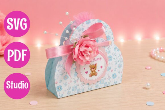 Favor Box with Handle: 3D SVG for Celebrations