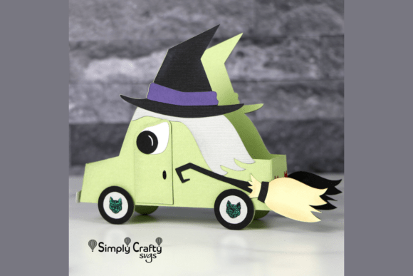 Halloween Witch Car Treat Box SVG for 3D Blog Graphics