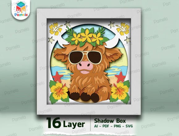 Highland Cow Summer Shadow Box 3D SVG Review