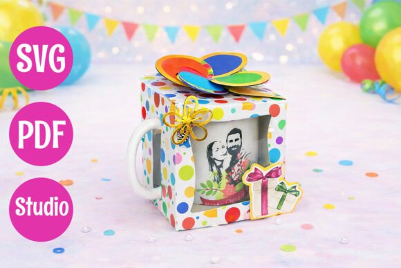 Mug Gift Box with Flower Closure: 3D SVG for Birthdays