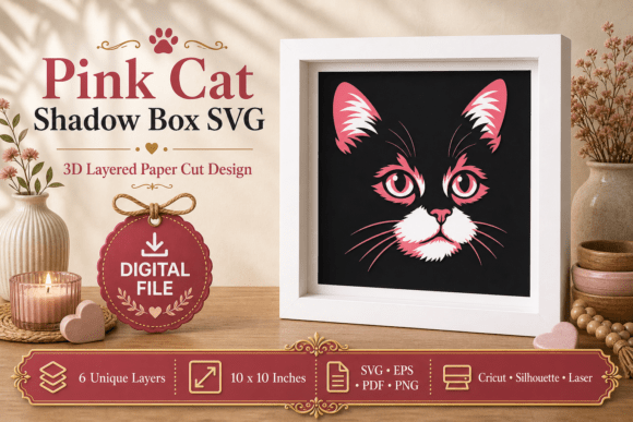 Pink Cat Shadow Box 3D SVG Review